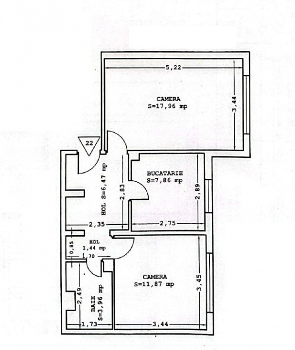 Dacia, apartament 2 camere, parter, 55 mp.
