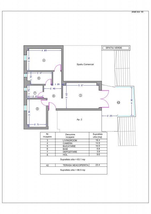 Spațiu cu  intrare stradală , 87 mp., terasa proprie, loc de parcare.